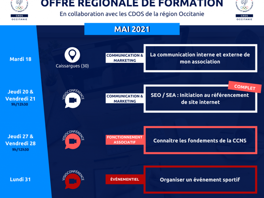 Image de l'actu 'Offre Régionale de formation CROS Occitane pour Mai, Juin, Juillet'